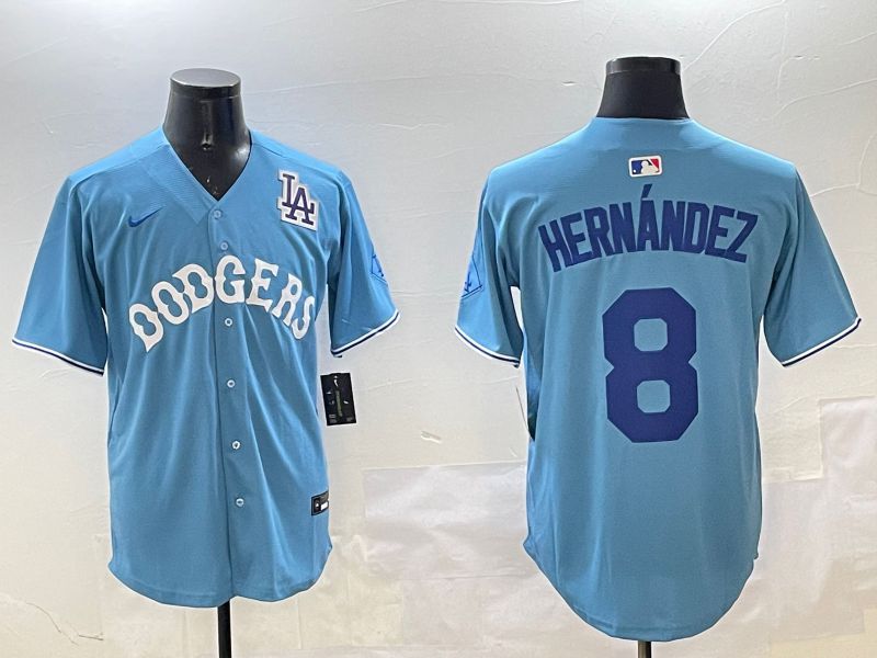 Men Los Angeles Dodgers 8 Hernandez Light Blue Throwback Game 2025 Nike MLB Jersey style 18